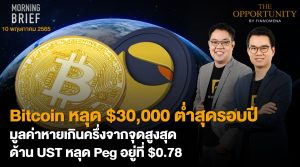 FINNOMENA The Opportunity Morning Brief 10/05/2022 “Bitcoin หลุด $30,000 ต่ำสุดรอบปี มูลค่าหายเกินครึ่งจากจุดสูงสุด ด้าน UST หลุด Peg อยู่ที่ $0.78” พร้อมสรุปเนื้อหา